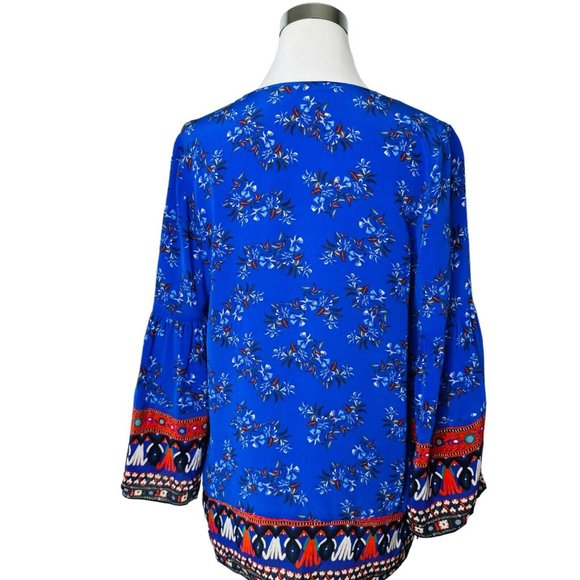 Kobi Halperin Women Mina Silk BOHO Top in Blue Size M Medium red wide sl… - Picture 5 of 8